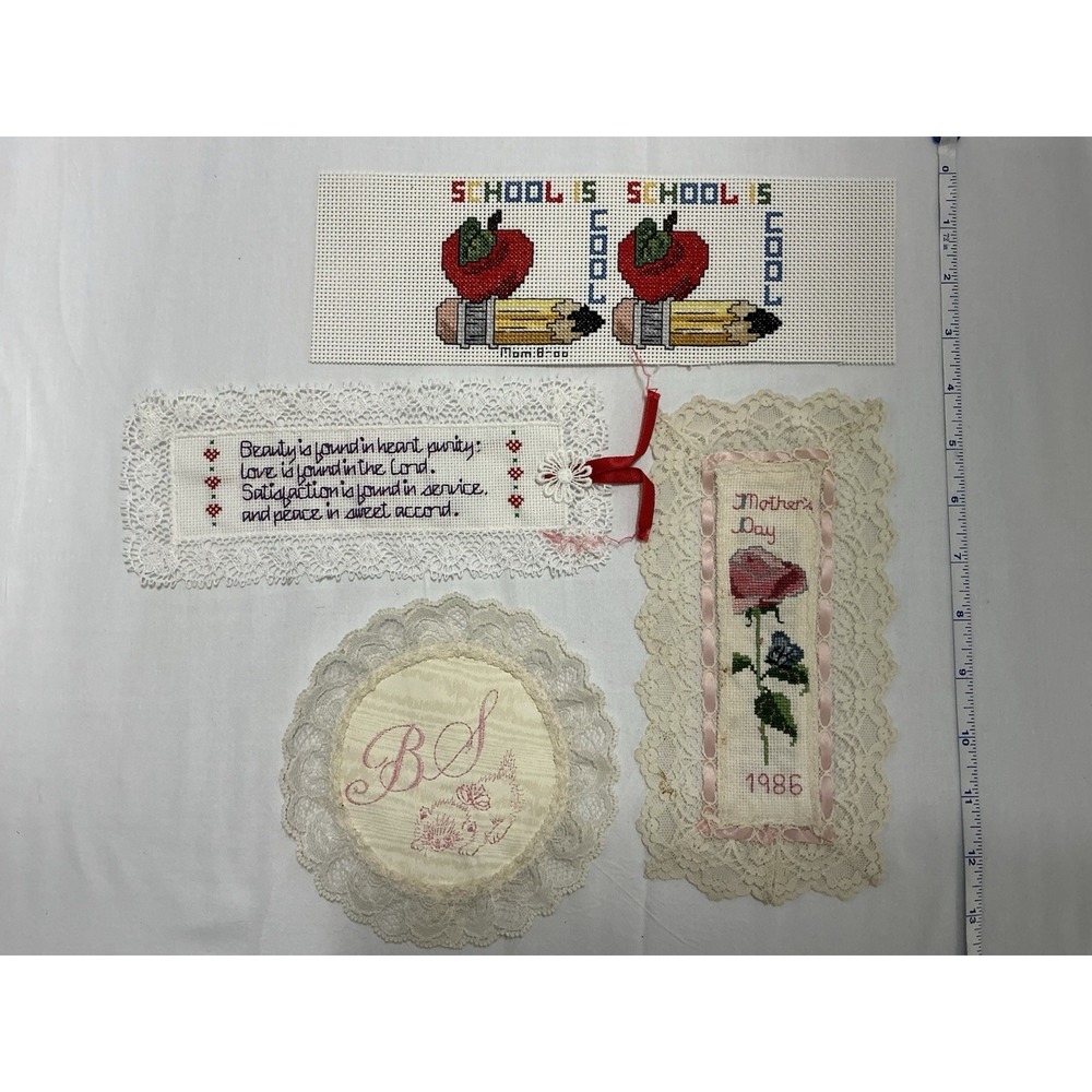 Lot Of 4 VTG embroidered And cross-stitched Bookmarks/Collectibles